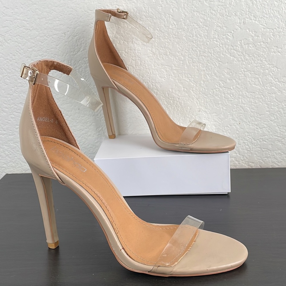 Boohoo Angel Nude Clear Heels Size 9